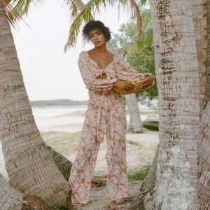 Sabo Skirt Floral Wide Leg Jumpsuit - Cream and Orange